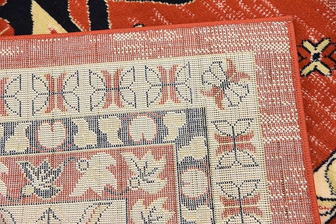 Unique Loom Taftan Collection Border Geometric Tribal Inspired Design Area Rug (7' 0 x 10' 0 Rectangular, Terracotta/ Ivory)