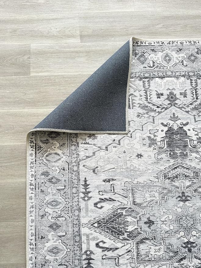 Fame Living Faded Oushak Rug, Turkish Vintage Floral Pastel Large Oversized Area Rugs for Living Room Dining Bedroom Kitchen Bathroom Nursery (848CrNv, 2' x 3')