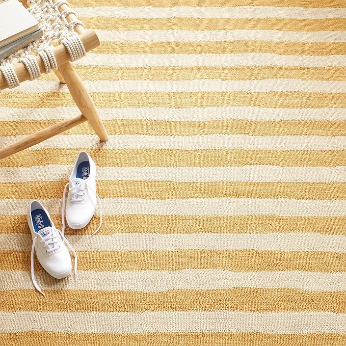 Dash & Albert Silas Stripe Gold Hand Micro Hooked Wool Rug, Runner-2.5 X 8 Feet, Yellow/Orange Stripe Pattern - Premium Luxury Hotel Quality Soft Breathable Hypoallergenic Machine Washable Easy