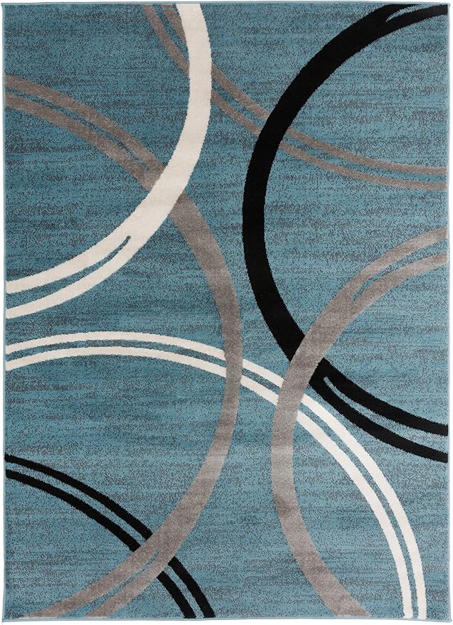 Rugshop Modern Wavy Circles Design Area Rug, Fade-Resistant Carpet for Living Room, Dining Room, or Office, Grand Room,Open Spaces,Blue, 12' x 15'