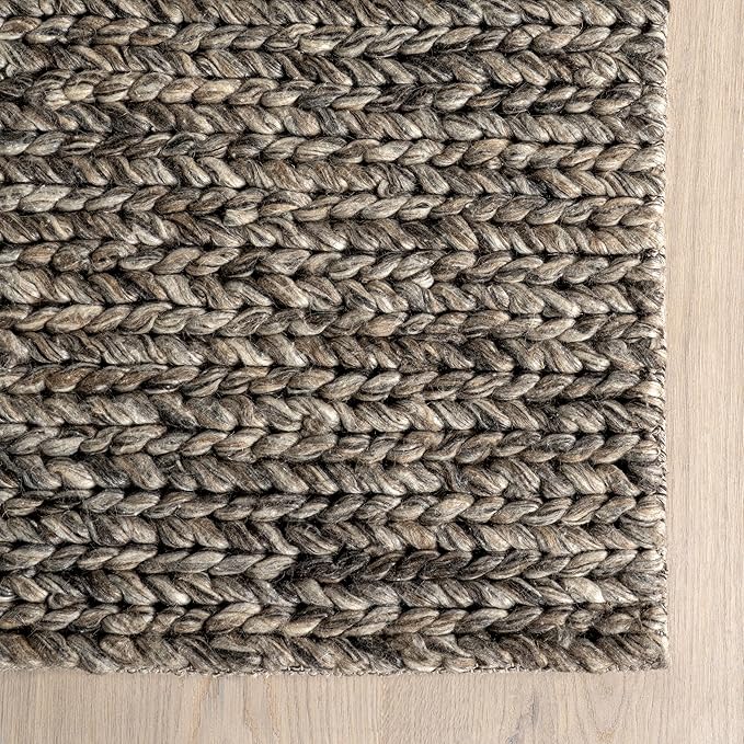 Nuloom Penelope Grey/Brown, 8'6" x 11'6", Hand-Braided, Wool & Cotton, Textured and Earthy, High Traffic, Stain Resistant, Easy Clean, Durable Area Rug for Bedroom, Living Room, Dining, Entryway