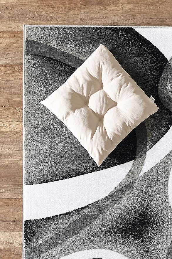 GLORY RUGS Modern Area Rug 5x7 Gray White Swirls Carpet Bedroom Living Room Contemporary Dining Accent Sevilla Collection 4816