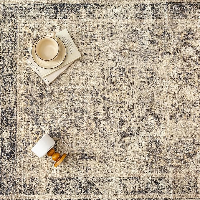 4x6 Area Rug Washable Vintage Neutral Entryway Living Room Carpet Indoor Office Non Slip Brown Entrance Distressed Low Pile Retro Accent Throw Rug for Dining Room Bathroom Bedroom Laundry