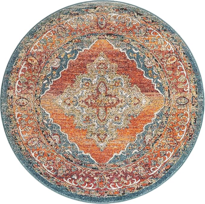 Unique Loom Isabella Collection Area Rug - Rossellini (5' 1" Round, Rust Red/ Beige)