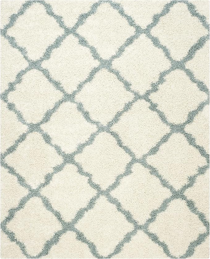 SAFAVIEH Dallas Shag Collection X-Large Area Rug - 11' x 15', Ivory & Light Blue, Trellis, Non-Shedding & Easy Care, 1.5-inch Thick Ideal for High Traffic Areas in Living Room, Bedroom (SGD257J)