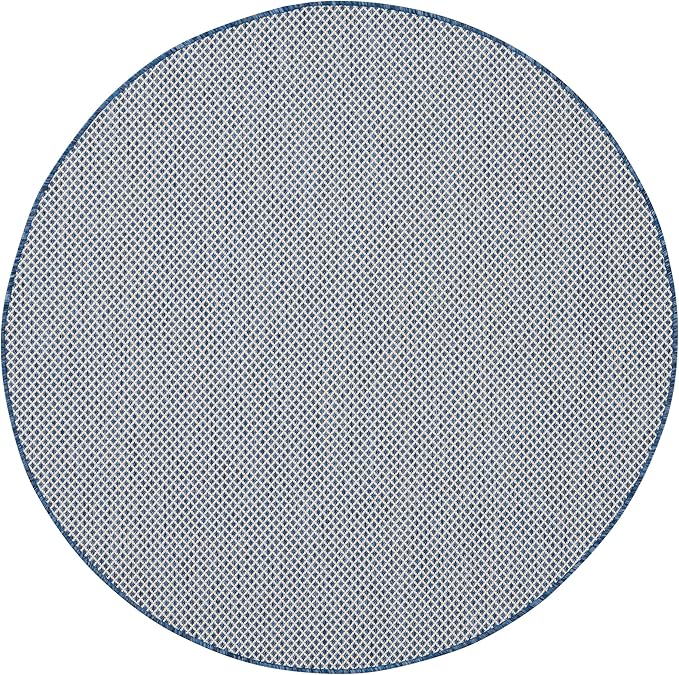 Nourison Home Courtyard Ivory Blue 5' x Round Area Rug - Easy Clean, Non Shedding, Bed Room, Living Room, Dining Room, Kitchen (5' x Round)