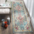SAFAVIEH Monaco Collection Runner Rug - 2'2" x 20', Light Blue & Fuchsia, Medallion Distressed Design, Non-Shedding & Easy Care, Ideal for High Traffic Areas in Living Room, Bedroom (MNC243J)