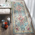 SAFAVIEH Monaco Collection Runner Rug - 2'2" x 12', Light Blue & Fuchsia, Medallion Distressed Design, Non-Shedding & Easy Care, Ideal for High Traffic Areas in Living Room, Bedroom (MNC243J)