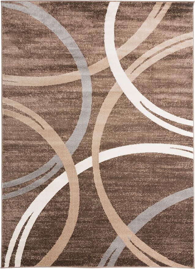 Rugshop Modern Wavy Circles Design Area Rug, Fade-Resistant Carpet for Living Room, Bedroom, or Office, Brown, 5'3" x 7'3"