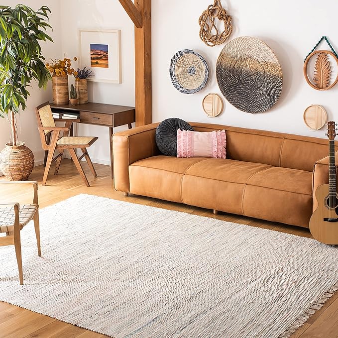 SAFAVIEH Rag Rug Collection X-Large Area Rug - 12' x 18', Ivory & Multi, Handmade Boho Stripe Cotton, Ideal for High Traffic Areas in Living Room, Bedroom (RAR121G)