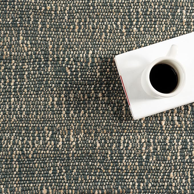 Nuloom Elfriede Handmade, Green/Natural, 5' x 8', Jute & Cotton, Textured and Earthy, High Traffic, Stain Resistant, Easy Clean, Durable Area Rug for Bedroom, Living Room, Dining, Entryway