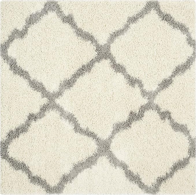 SAFAVIEH Dallas Shag Collection Area Rug - 4' Square, Ivory & Grey, Trellis Design, Non-Shedding & Easy Care, 1.5-inch Thick Ideal for High Traffic Areas in Living Room, Bedroom (SGD257F)
