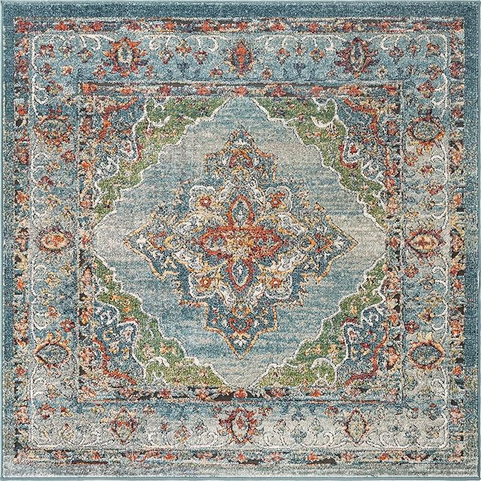 Unique Loom Isabella Collection Area Rug - Rossellini (5' 1" Square, Blue/ Beige)