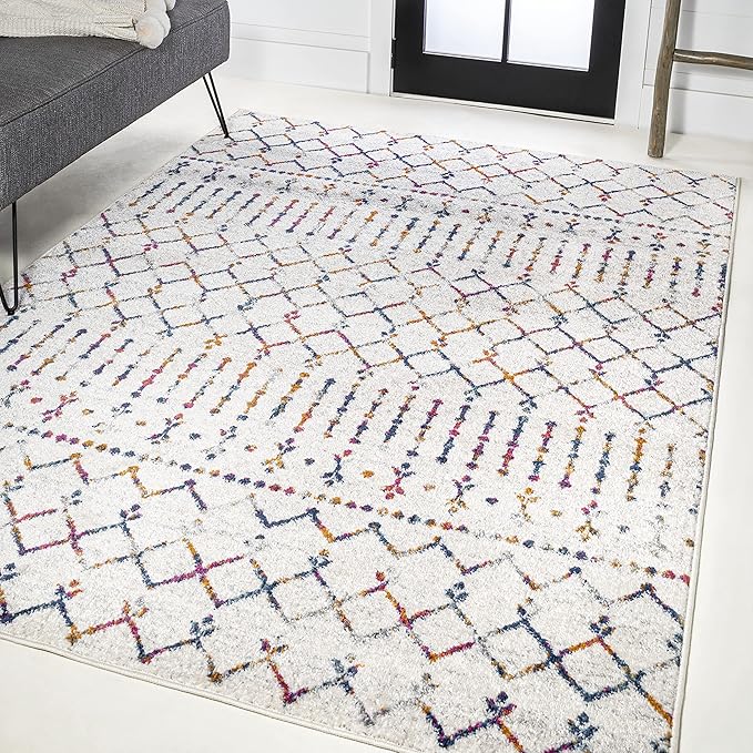 JONATHAN Y Boho Vintage Diamond Cream/Multi Indoor Area Rug 8X10 ft, Moroccan Hype for Living Room, Bedroom, Kitchen, Office, Easy-Cleaning, High Traffic, Pet-Friendly, Non-Shedding (MOH101H-8)