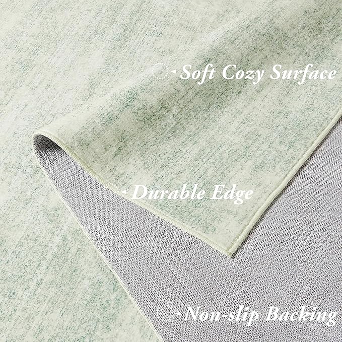 Sage Green Area Rug 5x7,Boho Abstract Washable Neutral Cottagecore Rugs for Living Room,Light Green and Cream Beige
