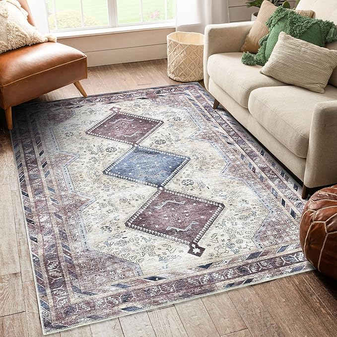 Fame Living Washable Area Rug. Modern Farmhouse. Vintage. Turkish. Bohemian. Distressed. Oriental. Traditional. Rugs for Living Room. Dining. Bedroom. Office. Entryway. Foyer. (863TT, 2'5 x 9'8)