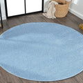 Eyely UES100F-6R Supersoft Haze Solid Low-Pile Indoor Area Rug, Coastal, Bohemian, Minimalist, Classic, Casual for Bedroom,Kitchen,Living Room,Non Shedding,Easy-Washing, Blue, 6' Round