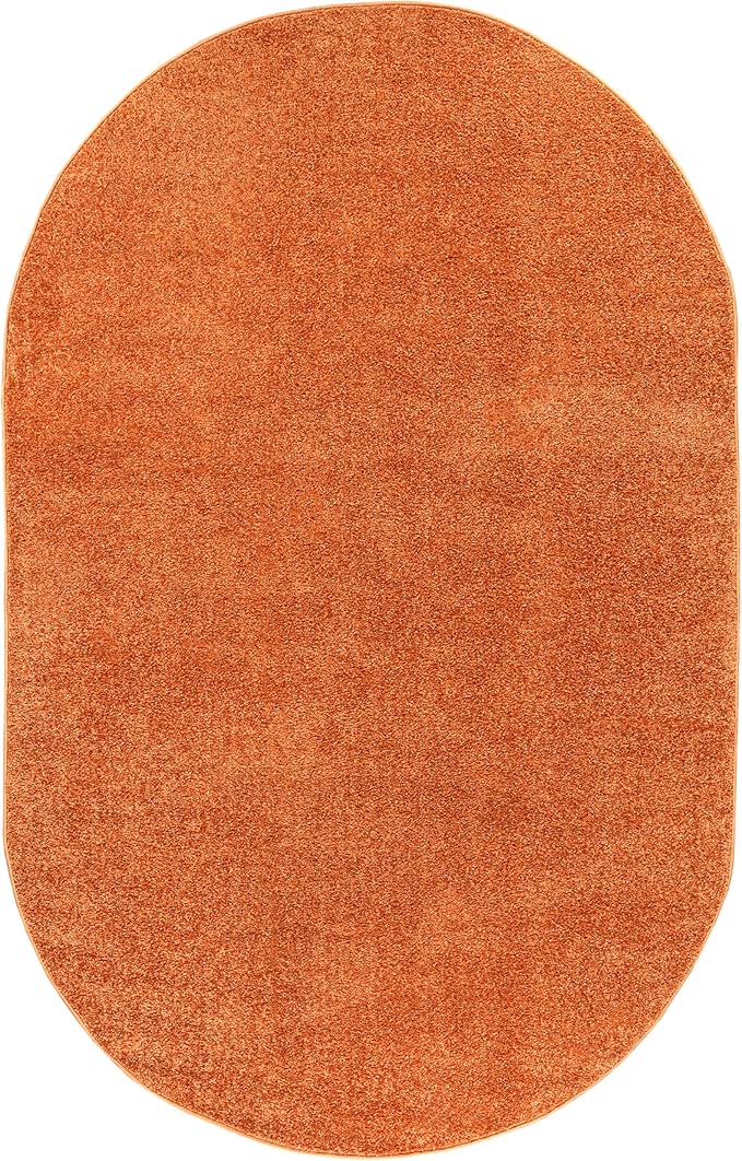 Eyely UES100M-4OV Haze Solid Low-Pile Orange 4 ft. x 6 ft. Oval Area Rug, Pet Friendly, Stain Resistant, Easy Cleaning, for Bedroom, Living Room, Kitchen