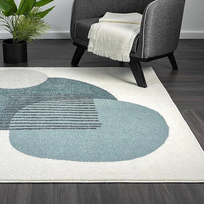 Abani Deco Collection Area Rug -Cream/Green Minimalist Design -6' x 9' - Easy to Clean - Durable for Kids and Pets - Non-Shedding - Medium Pile - Soft Feel - for Living Room, Bedroom & Office