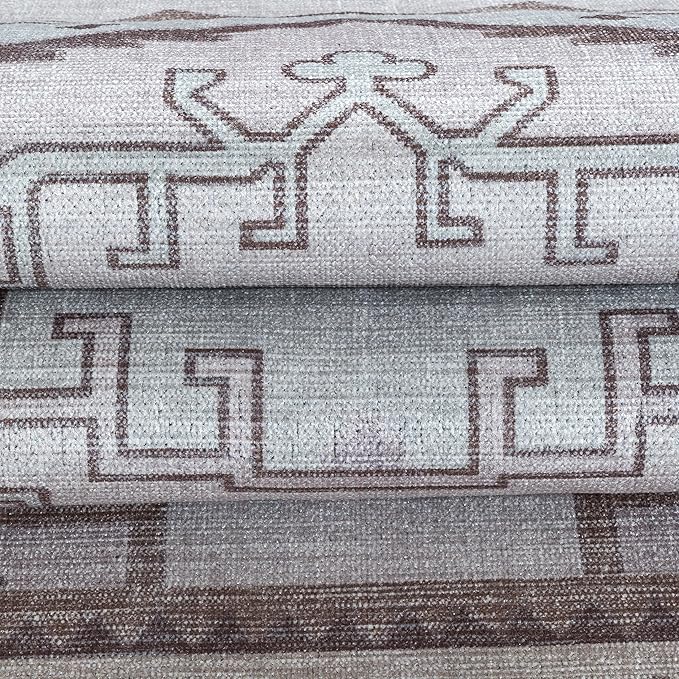 Fame Living Washable Area Rug. Modern Farmhouse. Vintage. Turkish. Bohemian. Distressed. Oriental. Traditional. Rugs for Living Room. Dining. Bedroom. Office. Entryway. Foyer. (856BrC, 9'5" x 14')