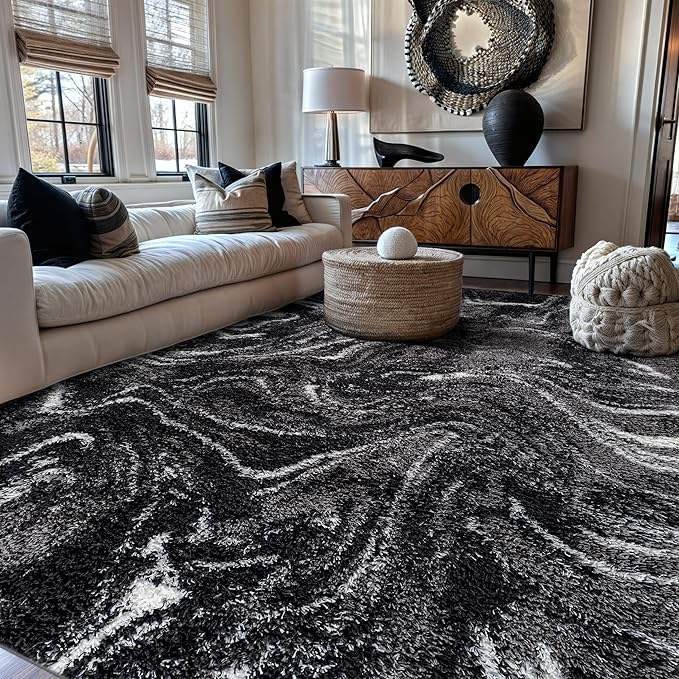 Rugshop Abstract Marble Shag Area Rug Anthracite Dark Gray 5' x 7' Great for Bedrooms, Living Rooms, or Under Coffee Tables