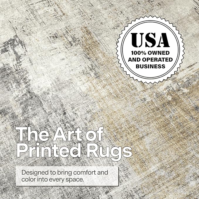 ReaLife Rugs Machine Washable Area Rug - Living Room Bedroom Bathroom Kitchen Entryway Office - Padded Low Pile Stain Resistant Premium - Modern Abstract Contemporary - Quinn - Beige 4' x 6'