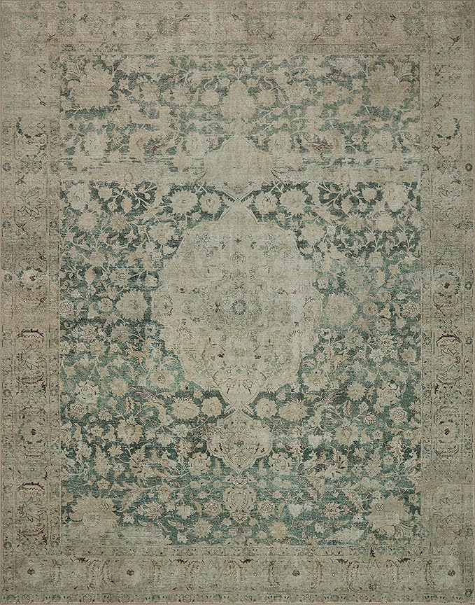 Loloi Magnolia Home by Joanna Gaines Sinclair Collection SIN-05 Jade/Sand 8'-6" x 11'-6", .25" Pile Height, Machine Washable, Area Rug
