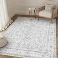 Grey 4x6 Entryway Rug Vintage Area Carpet Indoor Kitchen Washable Door Mat Entrance Small Low Pile Traditional Distressed Retro Accent Throw Rug Non Slip Office Bathroom