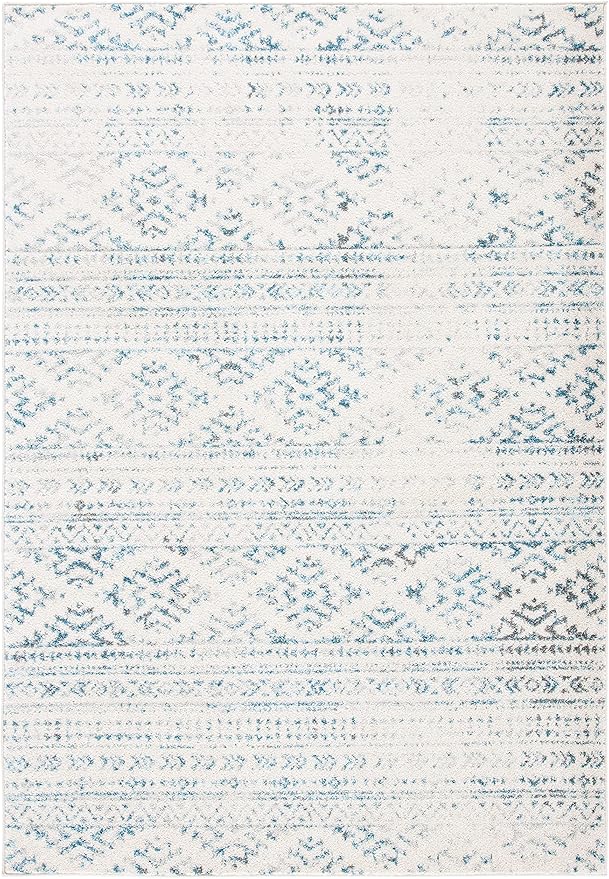 SAFAVIEH Area Rug 6x9 - Tulum Collection - Ivory & Turquoise, Moroccan Boho Tribal Design, Non-Shedding & Easy to Clean, Ideal for Living Room, Bedroom, Dining Space (TUL272E)
