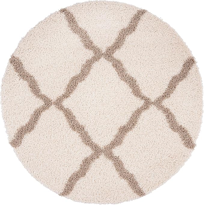 SAFAVIEH Dallas Shag Collection Area Rug - 4' Round, Ivory & Beige, Trellis Design, Non-Shedding & Easy Care, 1.5-inch Thick Ideal for High Traffic Areas in Living Room, Bedroom (SGD257B)
