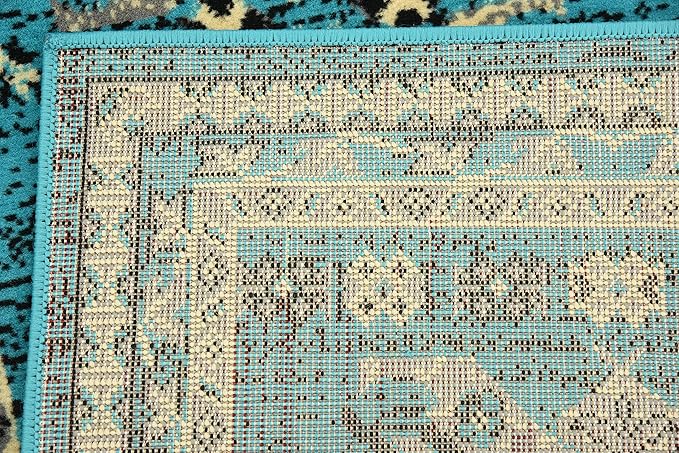 Unique Loom Taftan Collection Border Geometric Tribal Inspired Design Area Rug (2' 2 x 8' 2 Runner, Turquoise/ Gray)