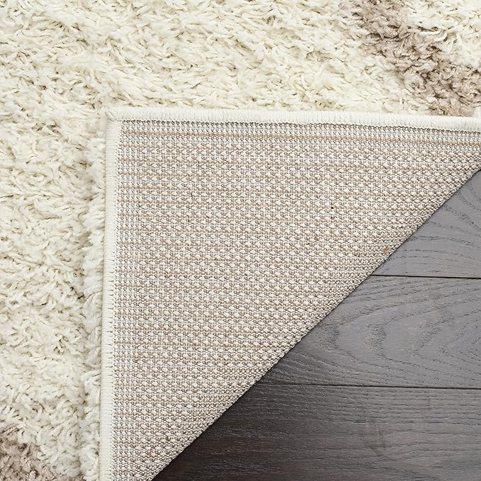 SAFAVIEH Dallas Shag Collection Runner Rug - 2'3" x 16', Ivory & Beige, Trellis Design, Non-Shedding & Easy Care, 1.5-inch Thick Ideal for High Traffic Areas in Living Room, Bedroom (SGD257B)