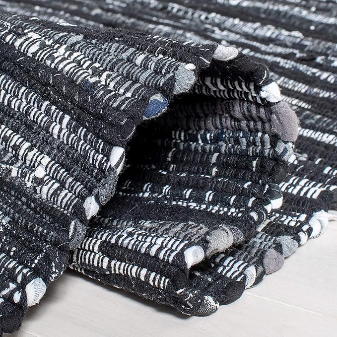 SAFAVIEH Rag Rug Collection Area Rug - 6' x 9', Black, Handmade Boho Stripe Cotton, Ideal for High Traffic Areas in Living Room, Bedroom (RAR121Z)
