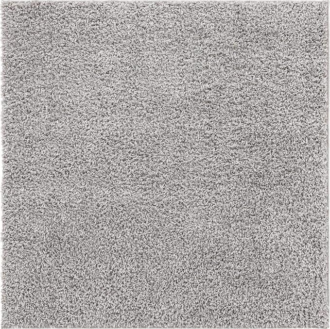 Unique Loom Davos Shag Collection Area Rug - Solid (5' 1" Square, Sterling)