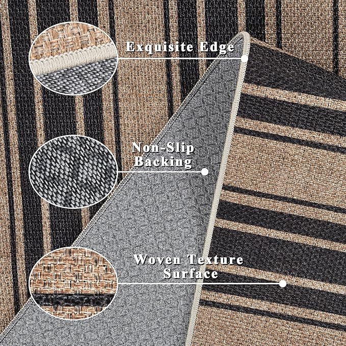 Striped Easy Jute Rug 5x7 Outdoor Patio Rug Washable Area Rugs for Living Room Bedroom Non Slip Neutral Farmhouse Indoor Outdoor Carpet for Backyard Patio Office