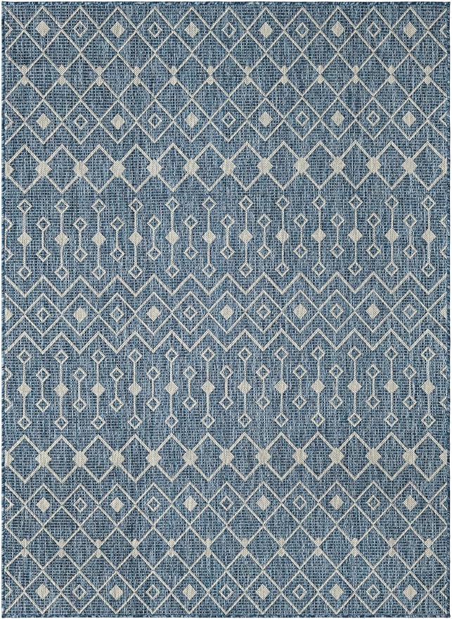 Unique Loom Outdoor Trellis Collection Area Rug - Tribal Trellis (5' 3" x 7' 1" Rectangle Blue/Ivory)