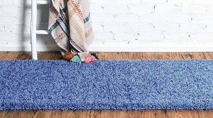 Unique Loom Solid Shag Collection Area Rug (2' 7" x 19' 8" Runner, Periwinkle Blue)