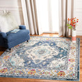 SAFAVIEH Monaco Collection Area Rug - 6'7" Square, Navy & Light Blue, Boho Chic Medallion Distressed Design, Non-Shedding & Easy Care, Ideal for High Traffic Areas in Living Room, Bedroom (MNC243N)