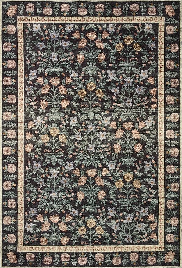 Loloi Rifle Paper Co. Eden Collection EDE-02 Mughal Garden Black 7'-6" x 9'-6" Area Rug feat. CloudPile™
