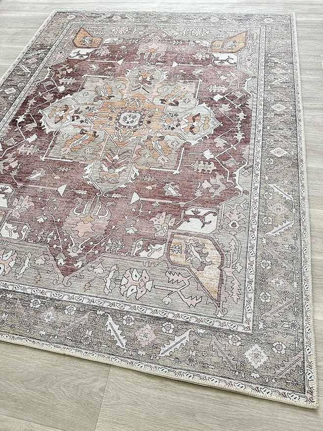 Fame Living Faded Oushak Rug, Turkish Vintage Floral Pastel Large Oversized Area Rugs for Living Room Dining Bedroom Kitchen Bathroom Nursery (848CrNv, 2' x 3')