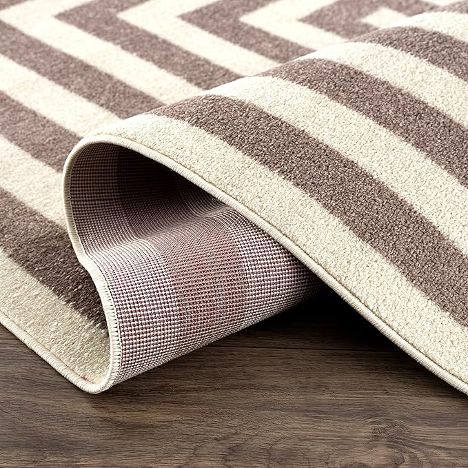 Abani Contemporary Beige & Ivory 7'9" x 10'2" Area Rug, Contrasting Geometric Modern Stripe Symmetrical Living Room Carpet Rugs