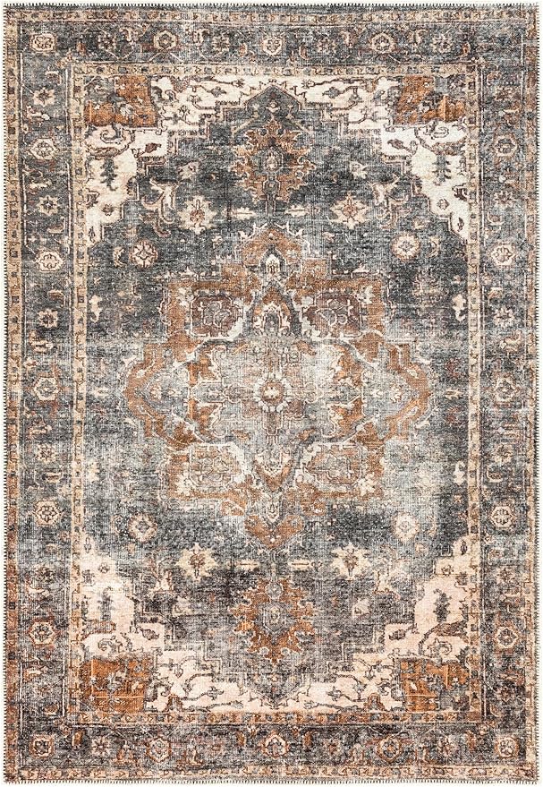 Keen Home Design 8x10 Rug - Machine Washable Area Rug with Non-Slip Backing, Ideal for Living Room, Dining Room, Bedroom - Vintage, Easy Clean, Durable, Low Pile Rug - (8' x 10')