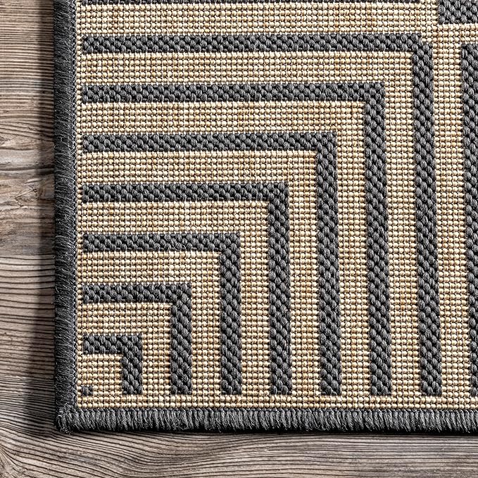 Nuloom Asha Dark Grey/Ivory, 6'7" x 9', Casual, Striped Border, Soft and Cozy, High Traffic, Stain Resistant, Easy Clean, Durable Area Rug for Indoor/Outdoor Patio, Deck, Porch, Garden, Courtyard