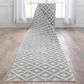 Well Woven Custom Size Hallway Stair Runner - Choose Your Length - Ainsley Blue Diamond Trellis Geometric Tribal - 31 Inches Wide x 65 Feet Long Runner (31" x 65' Runner) Rug