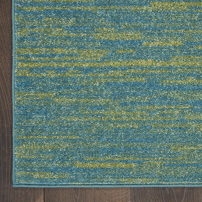 Nourison Home Nourison Essentials Blue Green 2'2" x 14' Area Rug - Easy Clean, Non Shedding, Bed Room, Living Room, Dining Room, Kitchen (14' Runner)
