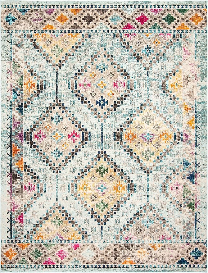 SAFAVIEH Madison Collection Area Rug - 6' x 9', Blue & Yellow, Boho Diamond Distressed Design, Non-Shedding & Easy Care, Ideal for High Traffic Areas in Living Room, Bedroom (MAD418K)