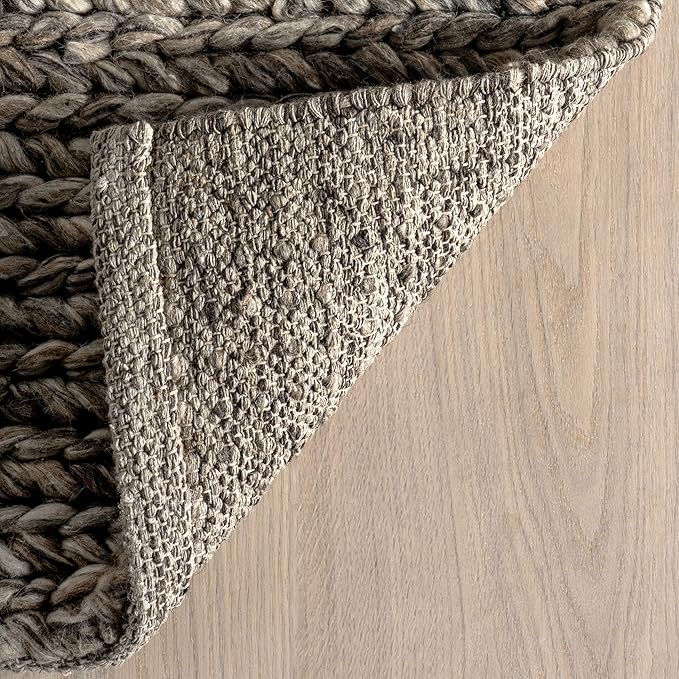Nuloom Penelope Grey/Brown, 8'6" x 11'6", Hand-Braided, Wool & Cotton, Textured and Earthy, High Traffic, Stain Resistant, Easy Clean, Durable Area Rug for Bedroom, Living Room, Dining, Entryway