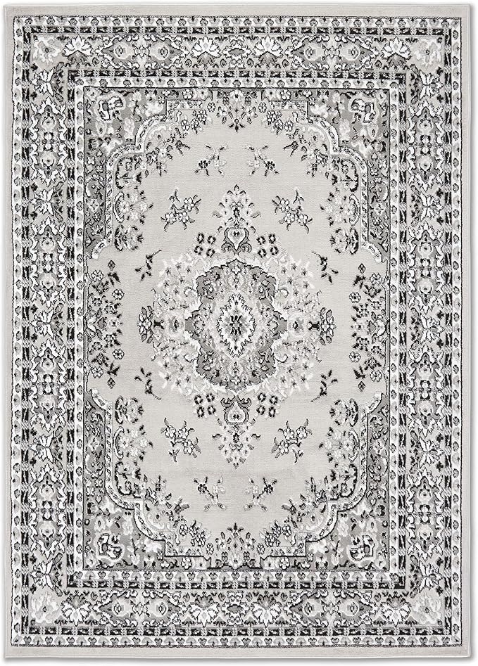 Home Dynamix Premium Sakarya Traditional Medallion Border Area Rug, Gray, 21"x35" Rectangle