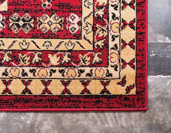 Unique Loom Taftan Collection Border Geometric Tribal Inspired Design Area Rug (2' 7 x 10' 0 Runner, Red/ Gold)