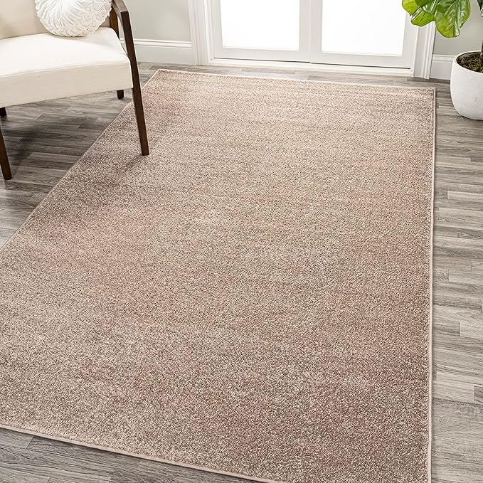 Eyely UES100G-15 Supersoft Haze Solid Low-Pile Indoor Area Rug, Coastal, Bohemian, Minimalist, Classic, Casual for Bedroom,Kitchen,Living Room,Non Shedding,Easy-Washing, Beige, 12 X 15